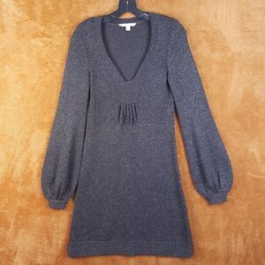 REBECCA TAYLOR Womens Sweater Dress Size 8 Gray A-Line Pullover Metallic Knit